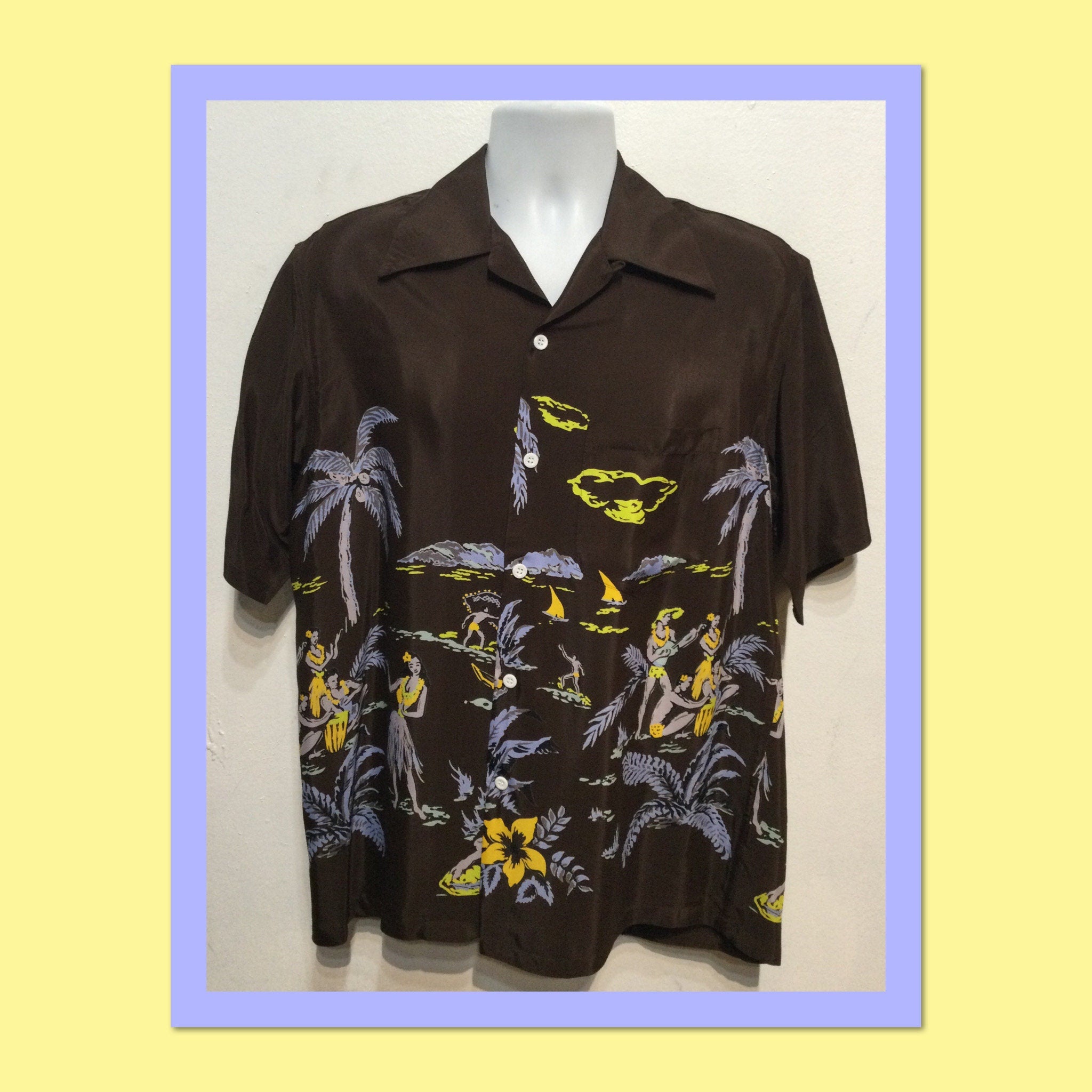 1940s vintage reproduction by Kona Bay rayon Hawaiian shirt Size medium Graphic Tee – Bold Style · Great Gift For Fans