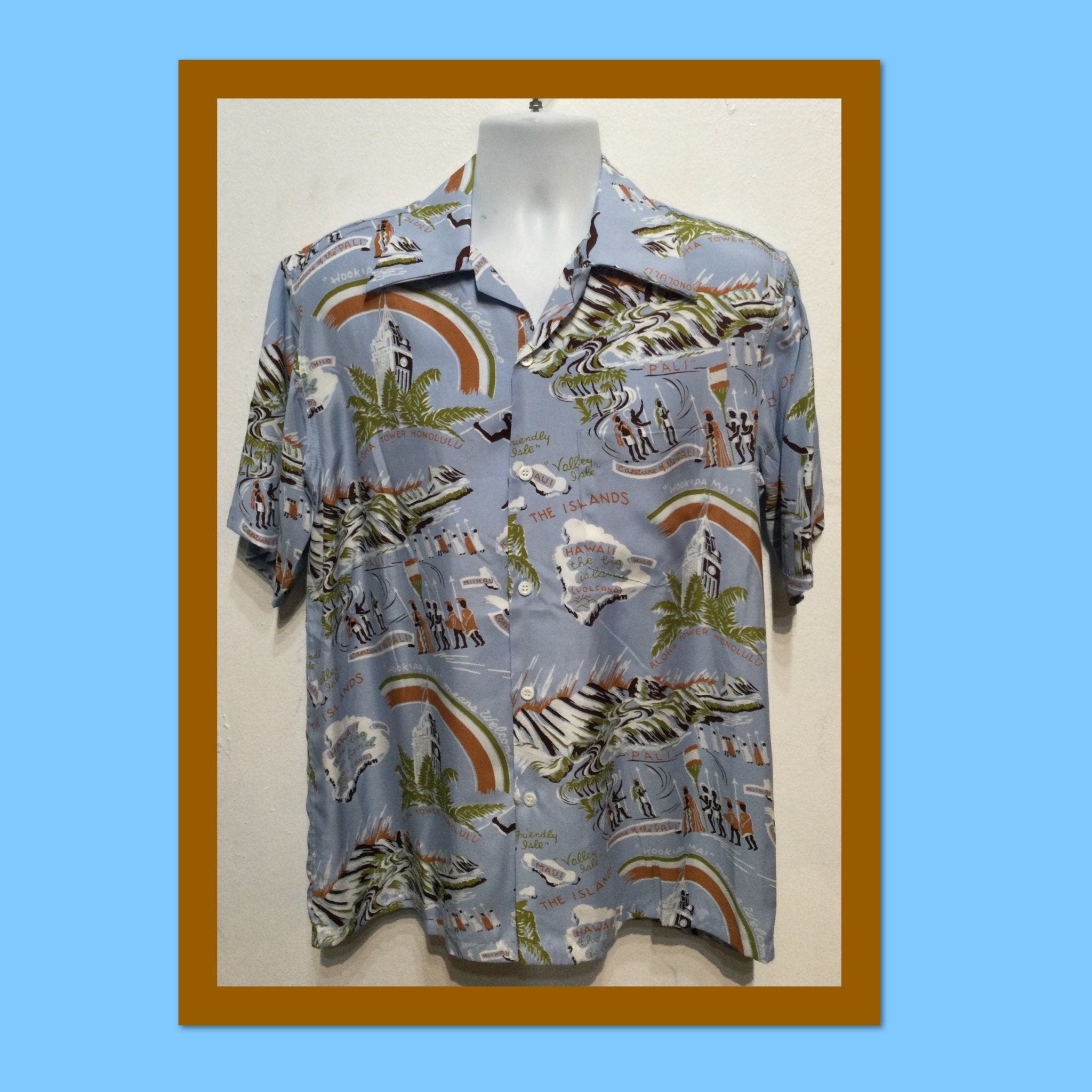 1940s vintage reproduction rayon quotAloha Tower Honoluluquot Hawaiian shirt by Kona Bay Size medium large X Large XX Large Graphic Tee – Aesthetic Look · Trending Graphic Apparel
