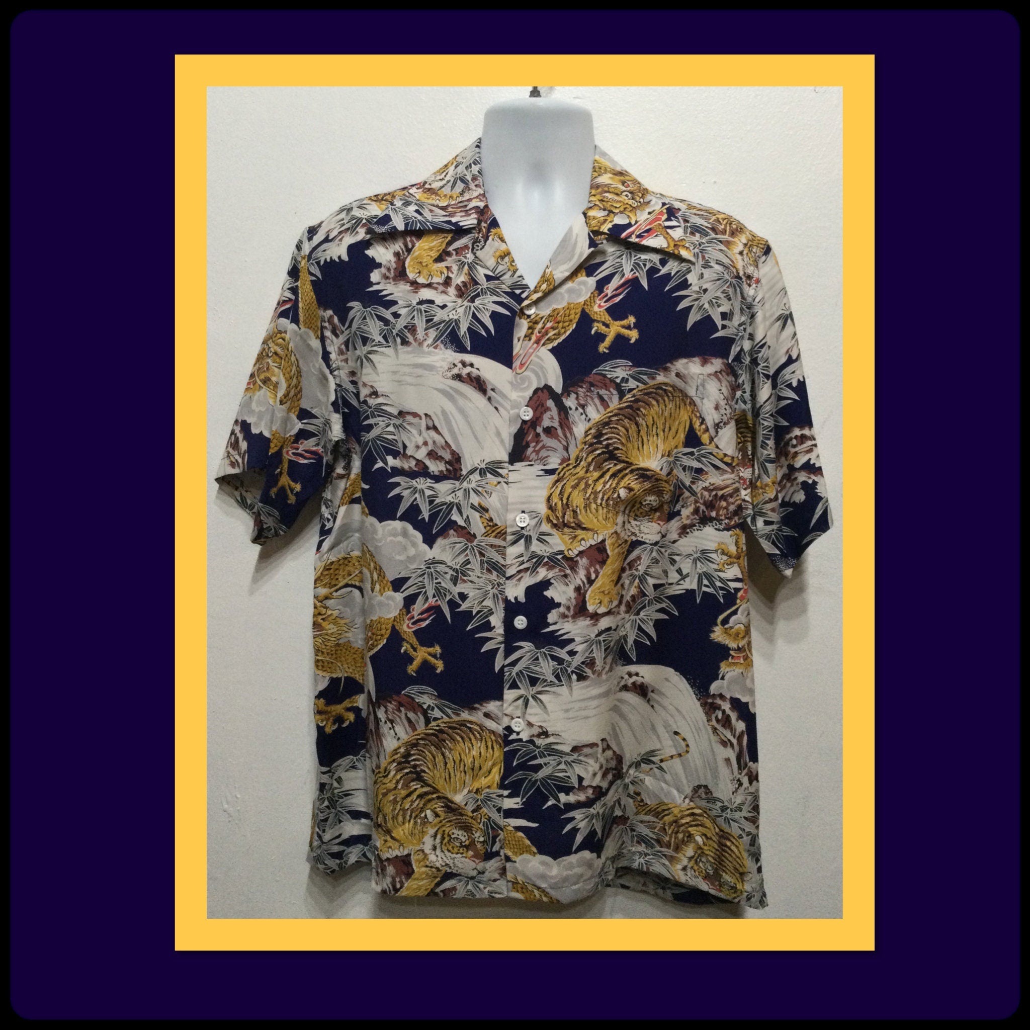 1940s vintage reproduction by Kona Bay rayon tigerdragon print Hawaiian shirt Graphic Tee – Fan Favorite · Top Pick For Any Outfit