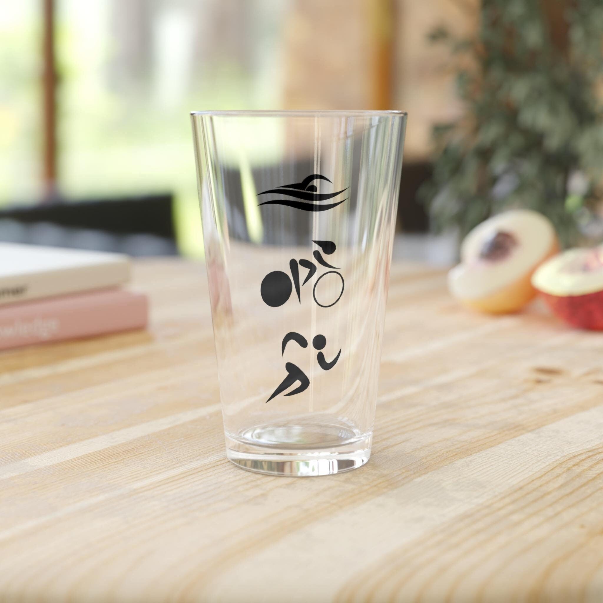 16oz Triathlon Logo Pint Glass Swim Bike Run Beer Glass Triathlete Gift Sports Enthusiast Drinkware Beer Glass Athlete Barware Graphic Tee – Bold Style · High-Quality Print