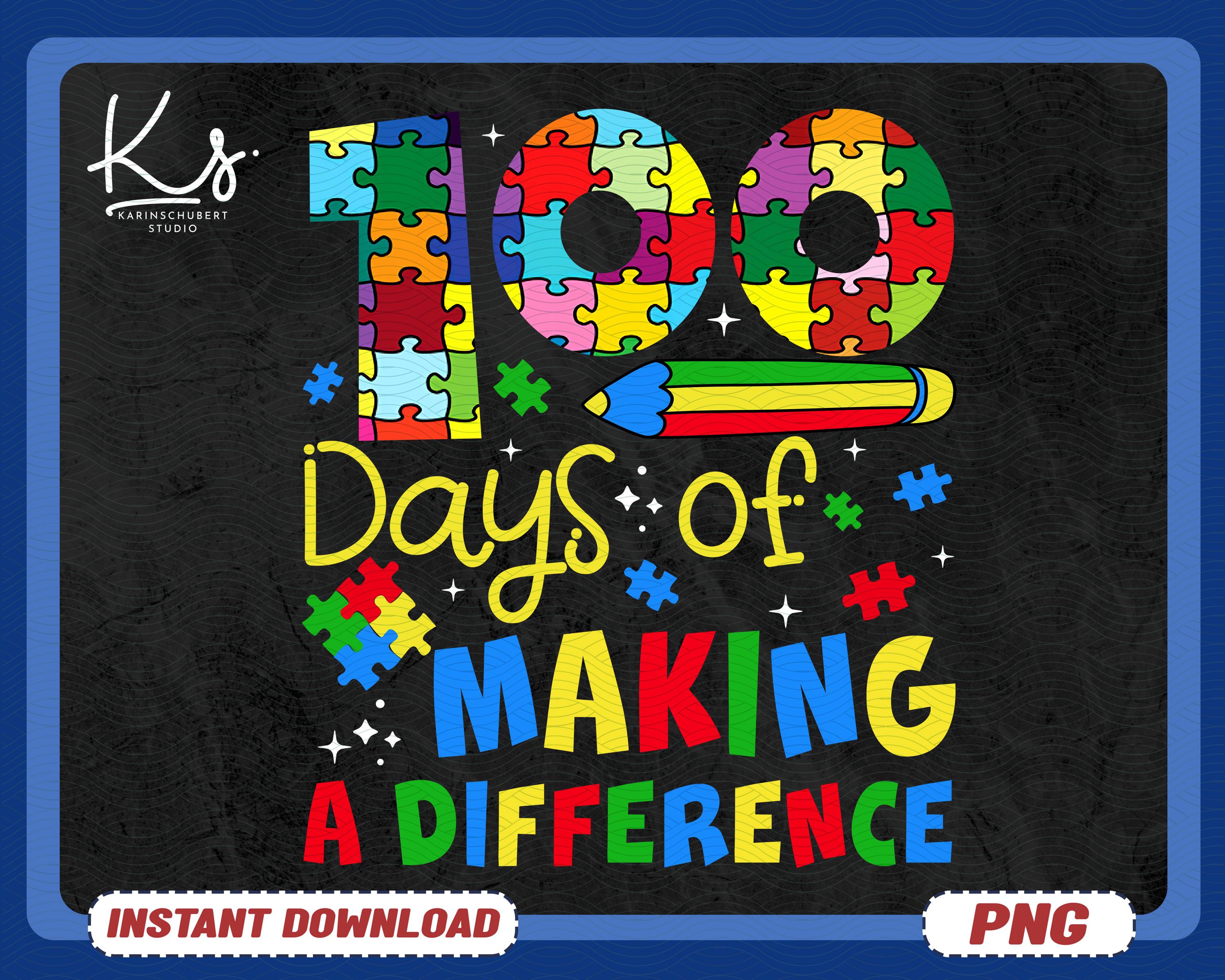 100 Days Of Embracing Differences Png Happy 100th Day Of School Png 100 Days Of School Png Back To School Png Autism Teacher Shirt Png Graphic Tee – Aesthetic Look · Top Pick For Any Outfit