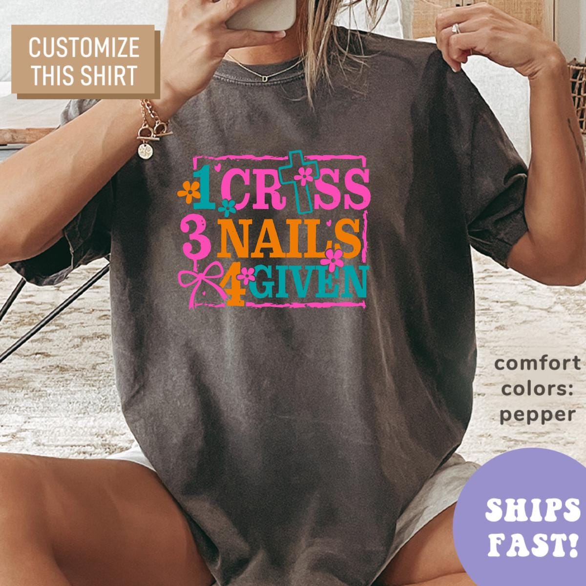 1 Cross 3 Nails 4 Given Shirt Happy Easter Shirt Christian Easter Shirt Easter Bow Shirt Cute Easter Gift for Women Graphic Tee – Aesthetic Look · Top Pick For Any Outfit