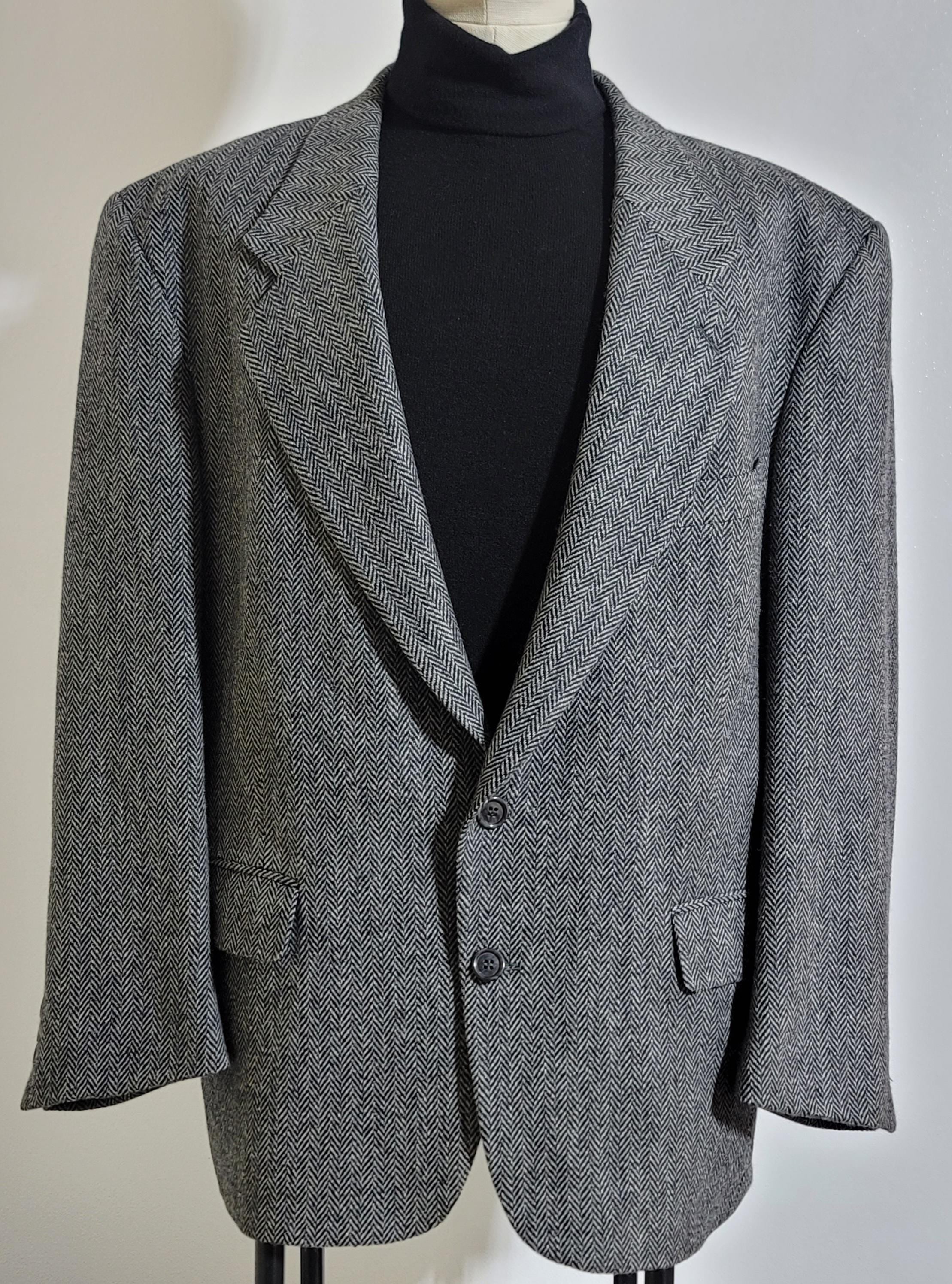 1960s Grey Blazer Jacket Mens 42R Tweed Herringbone Poland Vintage Lambswool Graphic Tee – Bold Style · Must-Have Style