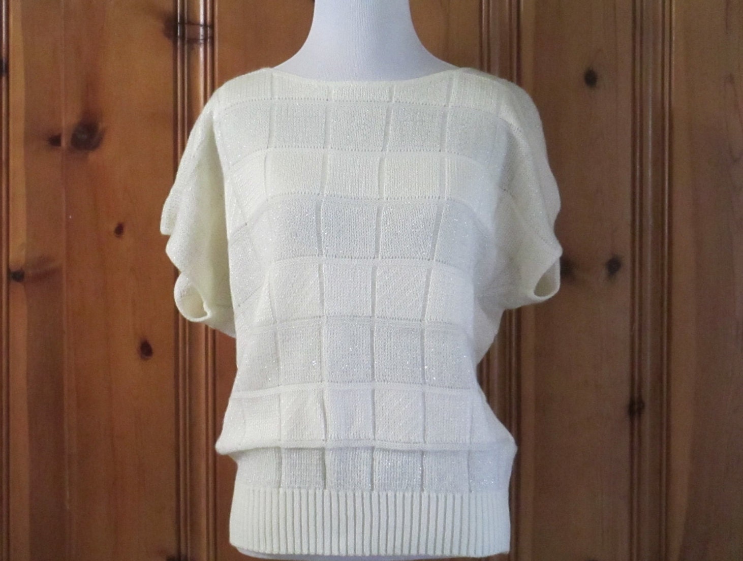 197039s Metallic Striped Sweater Vintage Ivory Silver Striped Sweater Short Sleeve Sweater 197039s Clothing Spring Sweater Graphic Tee – Everyday Comfort · Great Gift For Fans