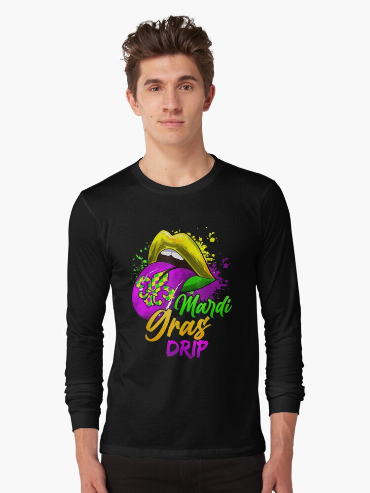 Mardi Gras Drip Mardi Gras Long Sleeve T Shirt T Shirt Everyday Wear