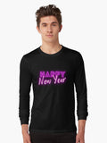 Happy New Year Pink Neon Style Long Sleeve T-Shirt | Premium Unisex T-Shirt, Trending Graphic Tee