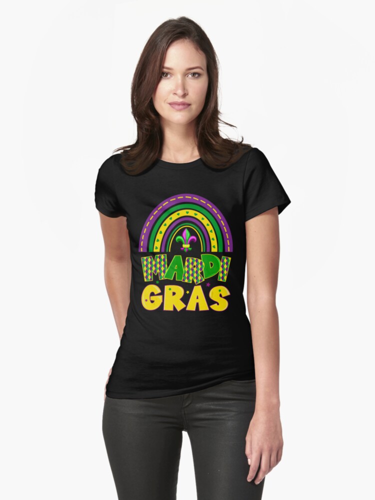 Mardi Gras Rainbow Retro Funny Mardi Gras Men Women Fitted T Shirt T Shirt Everyday Wear