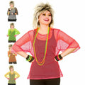 Neon 80s Mesh Top Fishnet T-shirt Fancy Dress Costume Punk Rocker Accessory