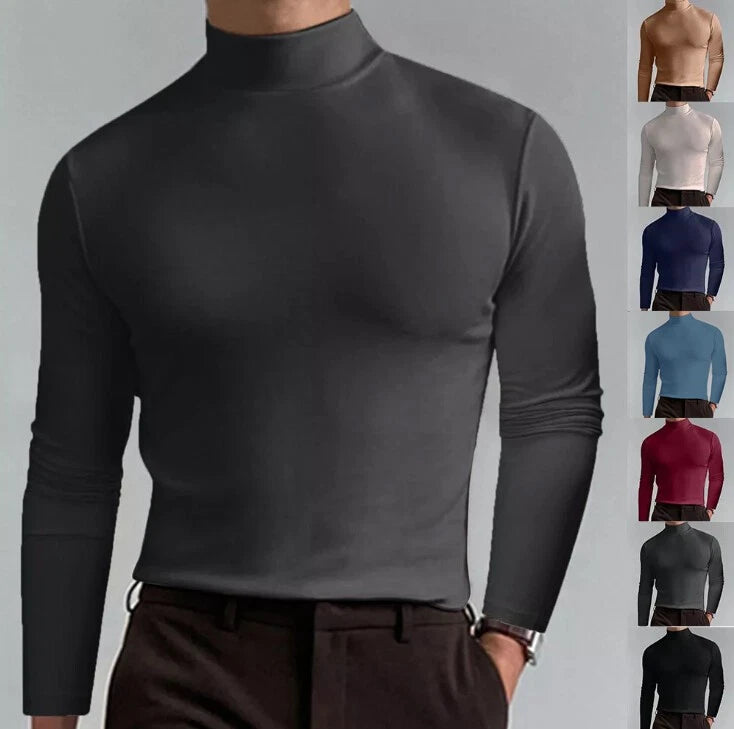 Mens High Neck Solid Slim Fit T-shirt Tops Grandad Long Sleeve Casual Shirts Tee