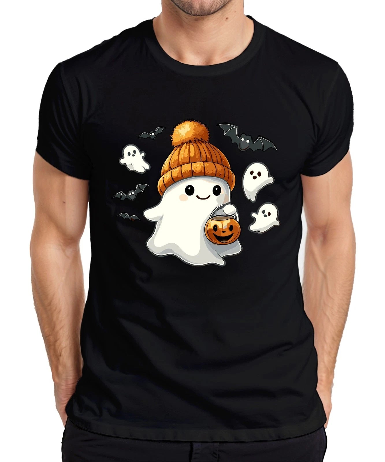 Niedlicher Halloween Geist Mit M√ºtze K√ºrbis Laterne Kawaii S√º√ües Herren T-shirt