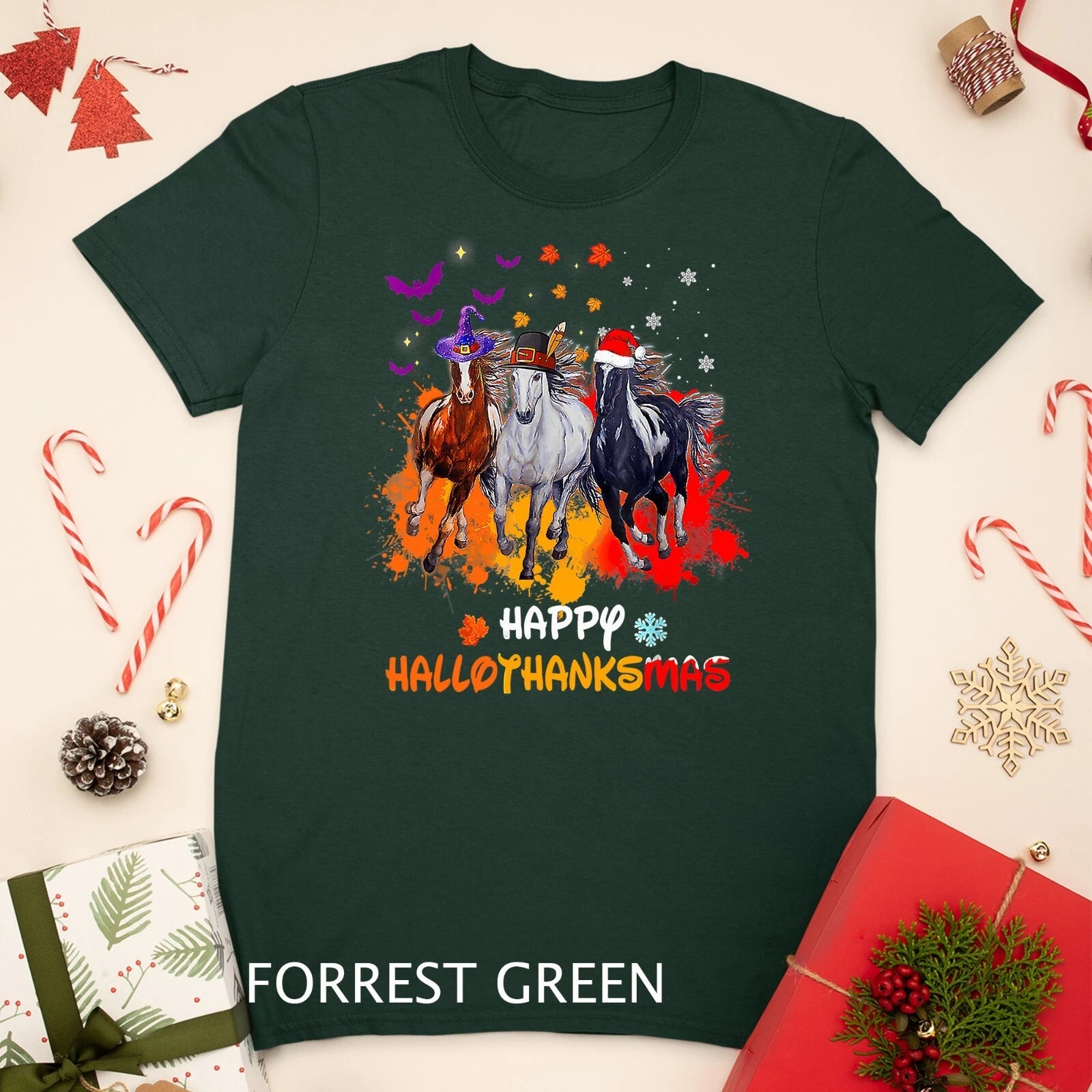 Horse Halloween And Merry Christmas Happy Hallothanksmas Unisex T-shirt