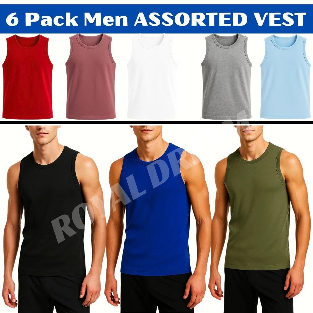 Mens Vest Tops 100% Cotton Plain Classic Vests Summer Training Gym Tank Top Pack