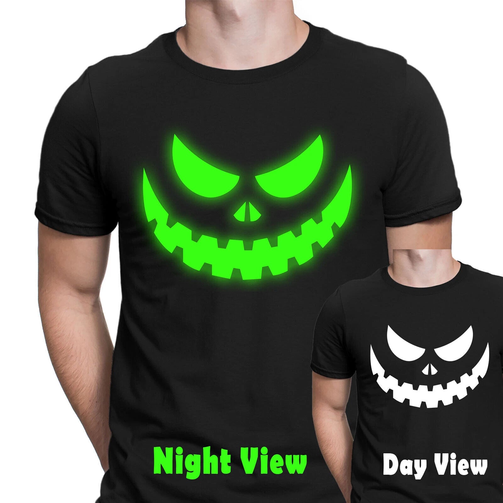 Halloween T-shirt Glow In The Dark Pumpkin Face Scary Spooky Mens T Shirts #hd2