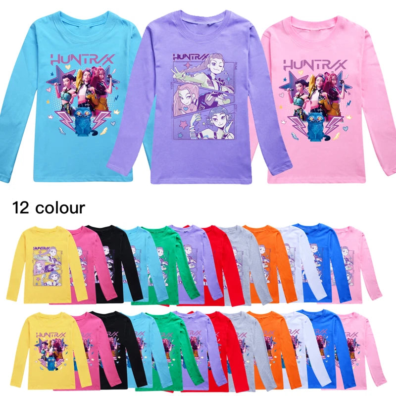 Kids Girls Kpop Devil Hunters Long Sleeve T-shirt Casual Cotton Top 2-13 Years