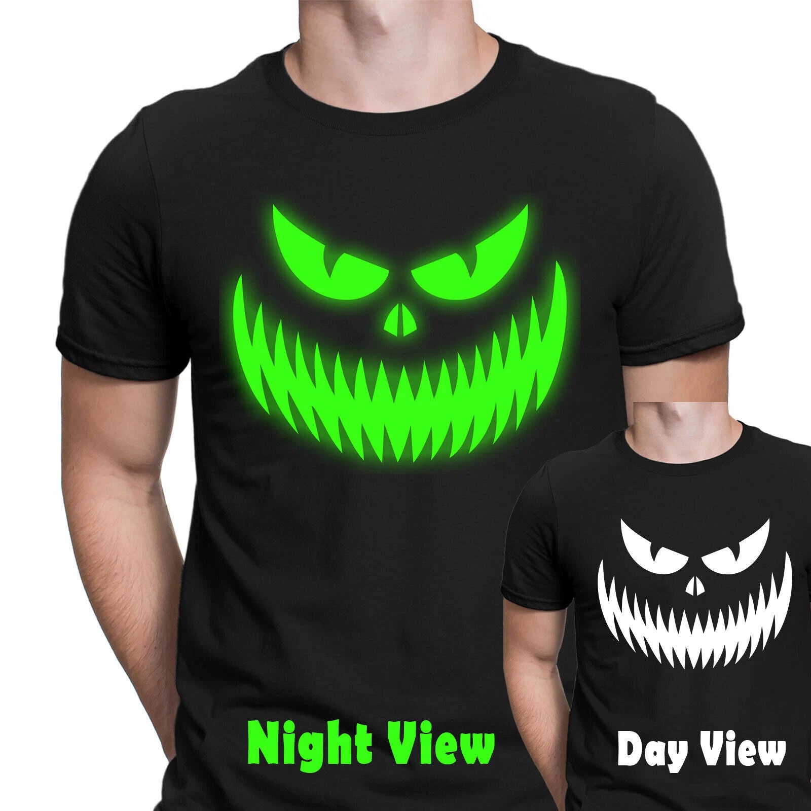 Halloween T-shirt Glow In The Dark Pumpkin Face Scary Spooky Mens T Shirts #hd3