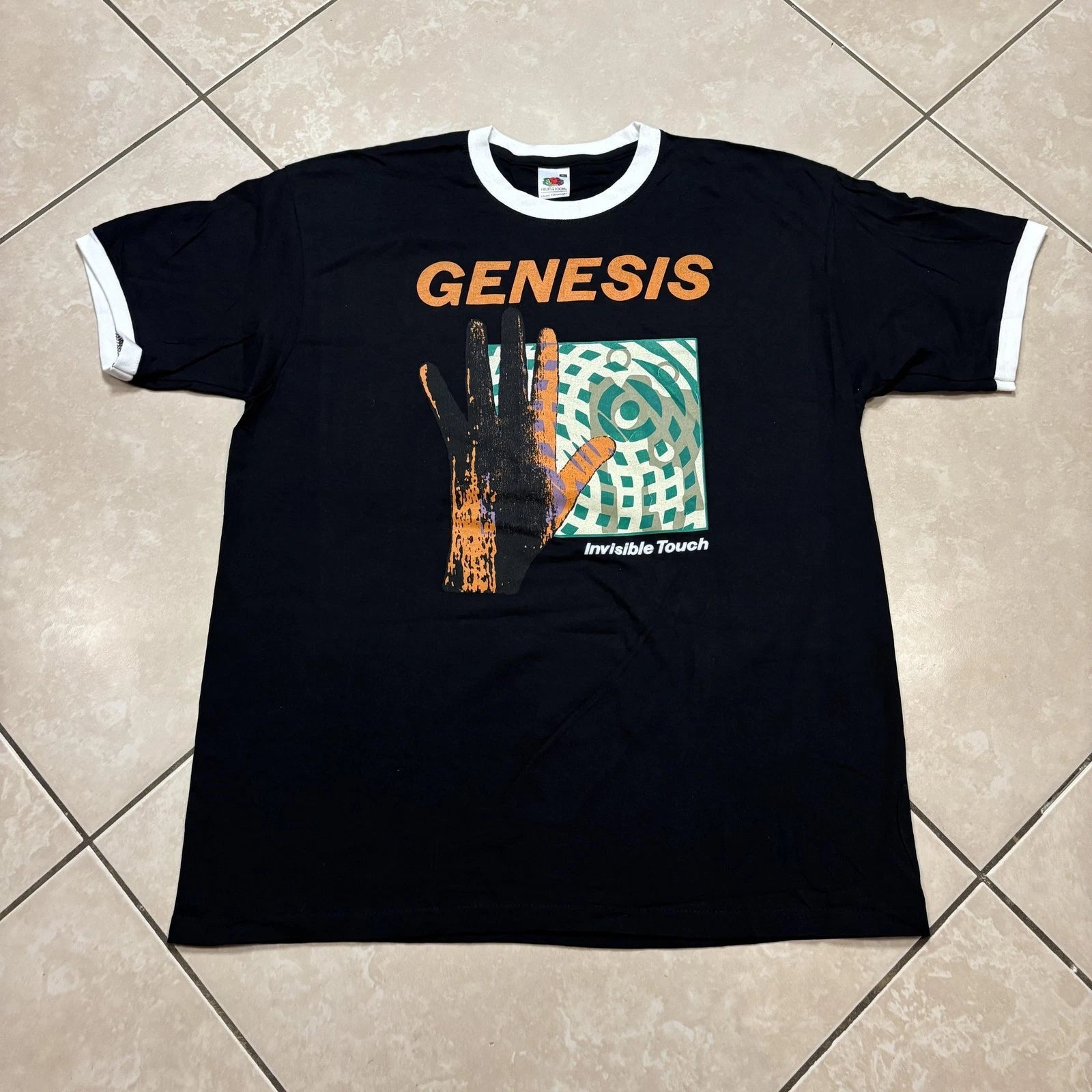 Vintage Genesis Invisible Touch Black Ringer Band Graphic Y2K T-Shirt