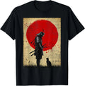 Japanese Art Samurai Warrior Black Cat Vintage Fighter Retro Unisex T-shirt