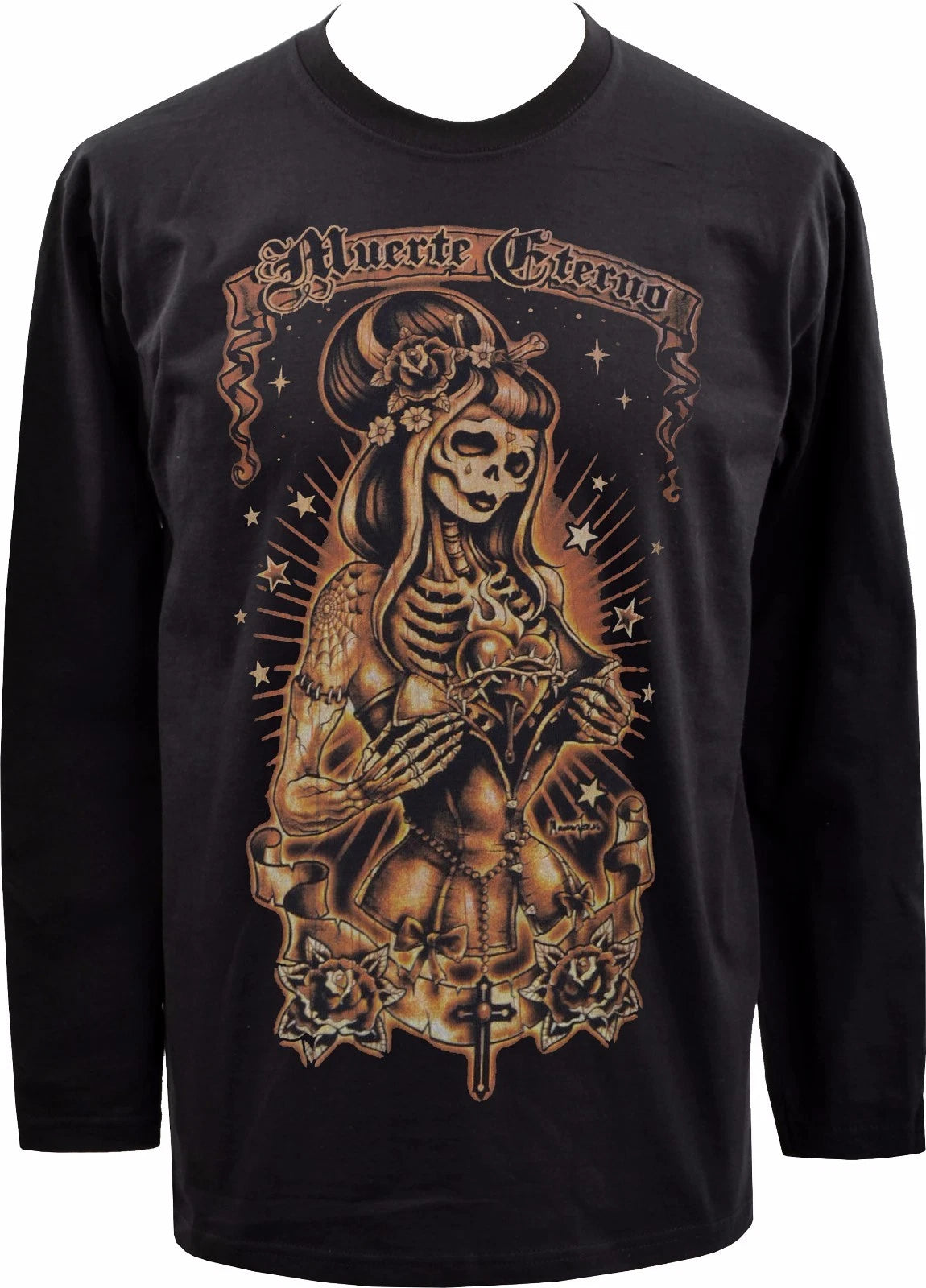 Mens Long Sleeve Tshirt Muerte Eterno Horror Day Of The Dead Mexican Skull S-5xl