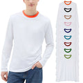 Mens Ringer T-shirt Plain Long Sleeve Round Crew Neck Flot Contrast Casual Tee