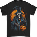 Halloween Wizard Witch With A Pumpkin Skull Mens T-shirt 100% Cotton