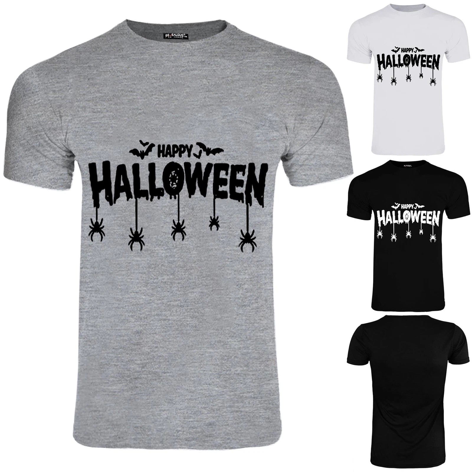 Mens Happy Halloween Printed Short Sleeve Spider Web Bat Crew Neck T Shirt Top