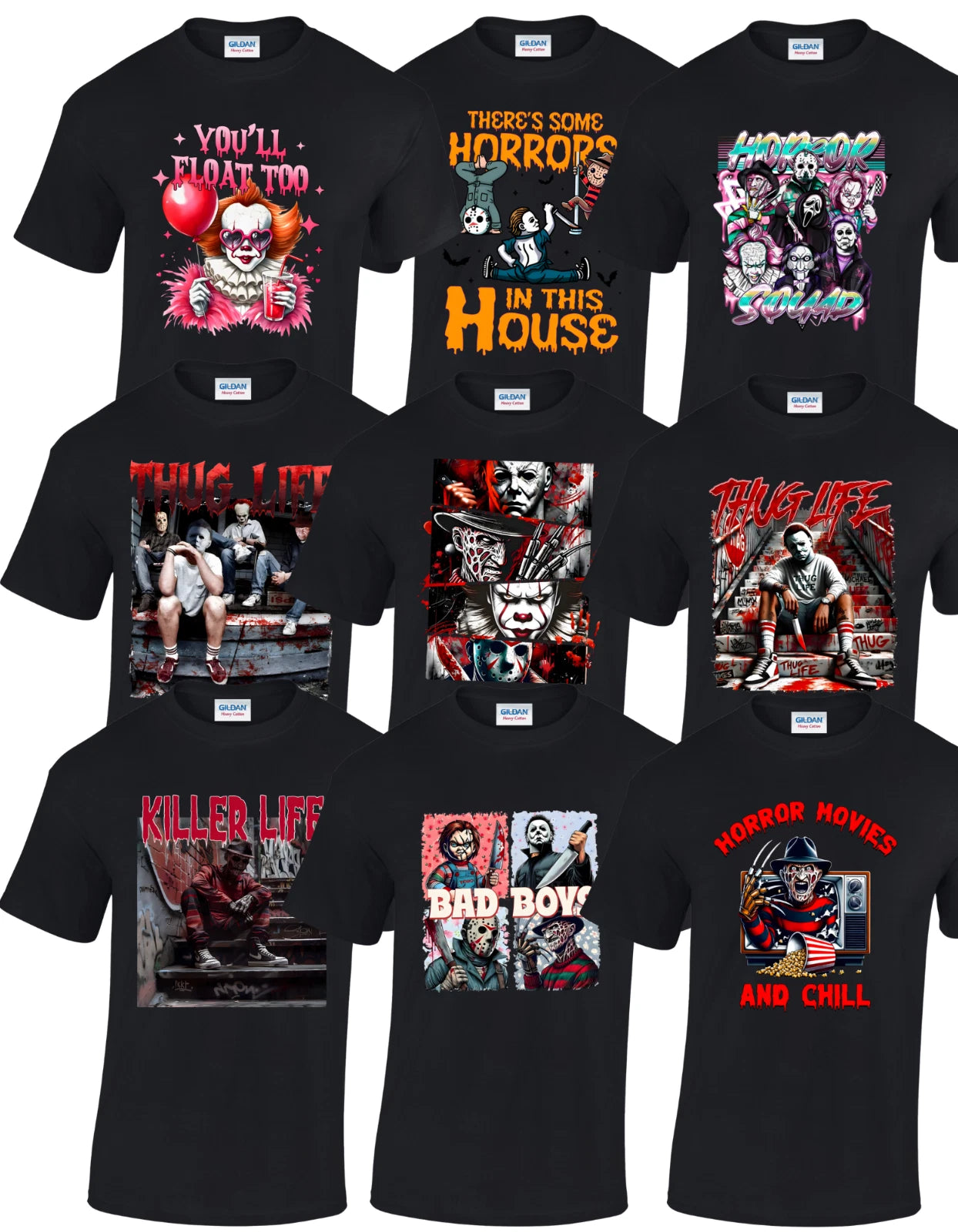 Horror Movie Printed T-shirt ‚≠ê19 Prints Freddy Jason It Chucky üéÅchristmas Gift