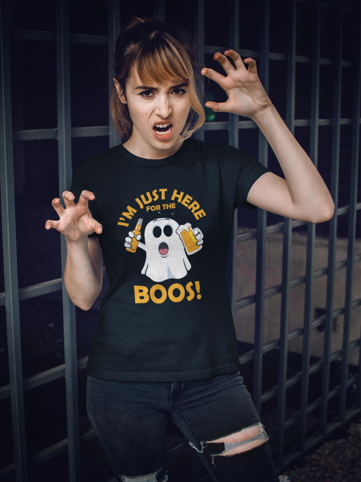 Halloween T-shirt I'm Just Here For The Boos Funny Ghost Beer Tee Party Gift Top