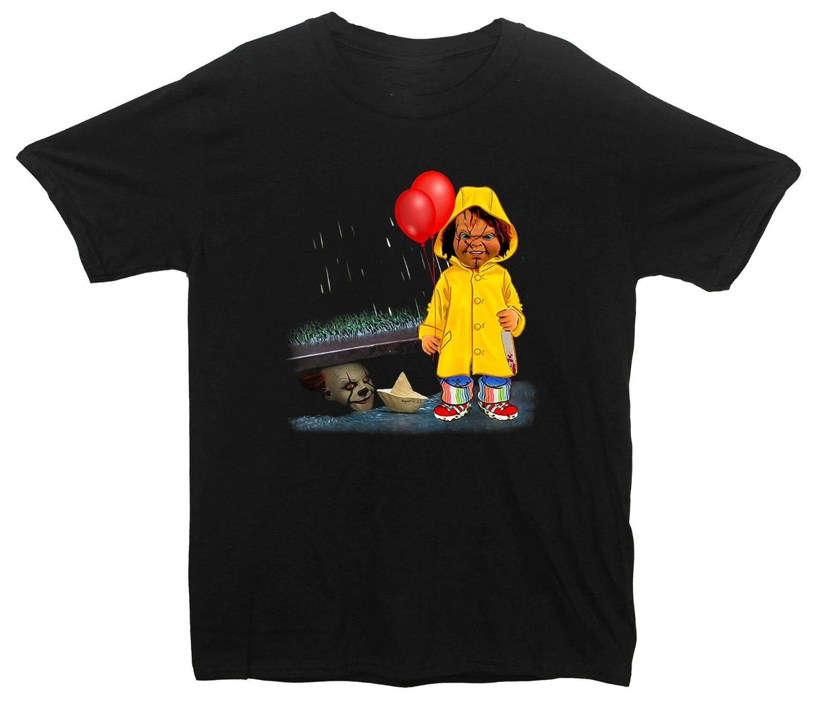 It Mask &amp; Chuckie Horror Halloween Printed T-shirt (it &amp; Chuckie Inspired)