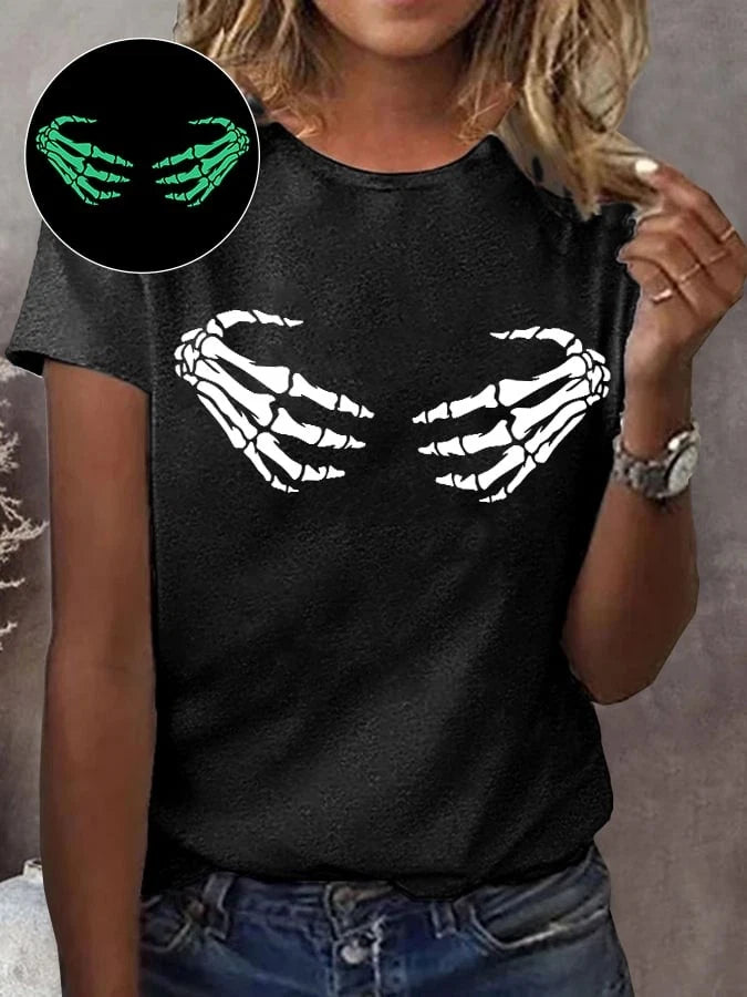 Hot!! Women's Retro Halloween Funny Skeleton Hands T Shirt