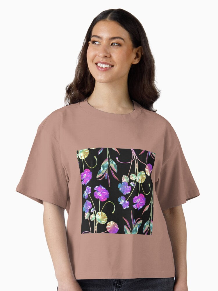 Holographic flowers Boxy T-Shirt | Graphic T-Shirt for Unisex