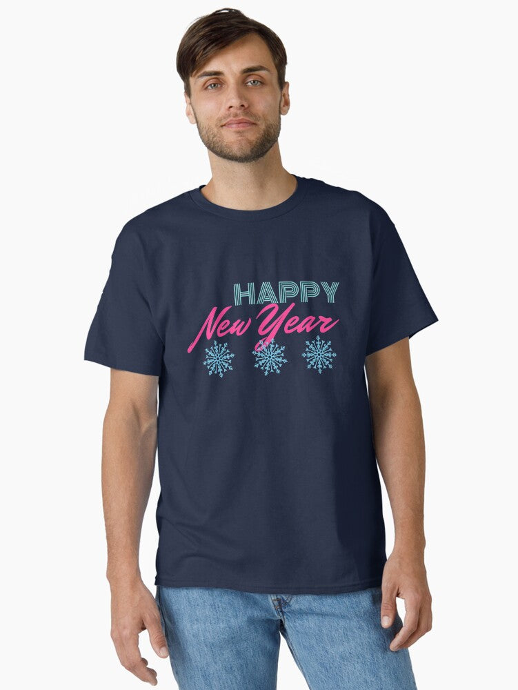 Happy New Year Snowflakes Disco Colors Classic T-Shirt | Premium Unisex T-Shirt, Trending Graphic Tee