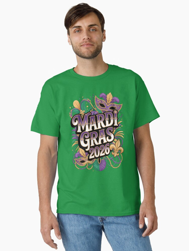 Mardi Gras 2026 Carnival Mask Shirt New Orleans Fat Tuesday Party Tee Classic T Shirt T Shirt Everyday Wear
