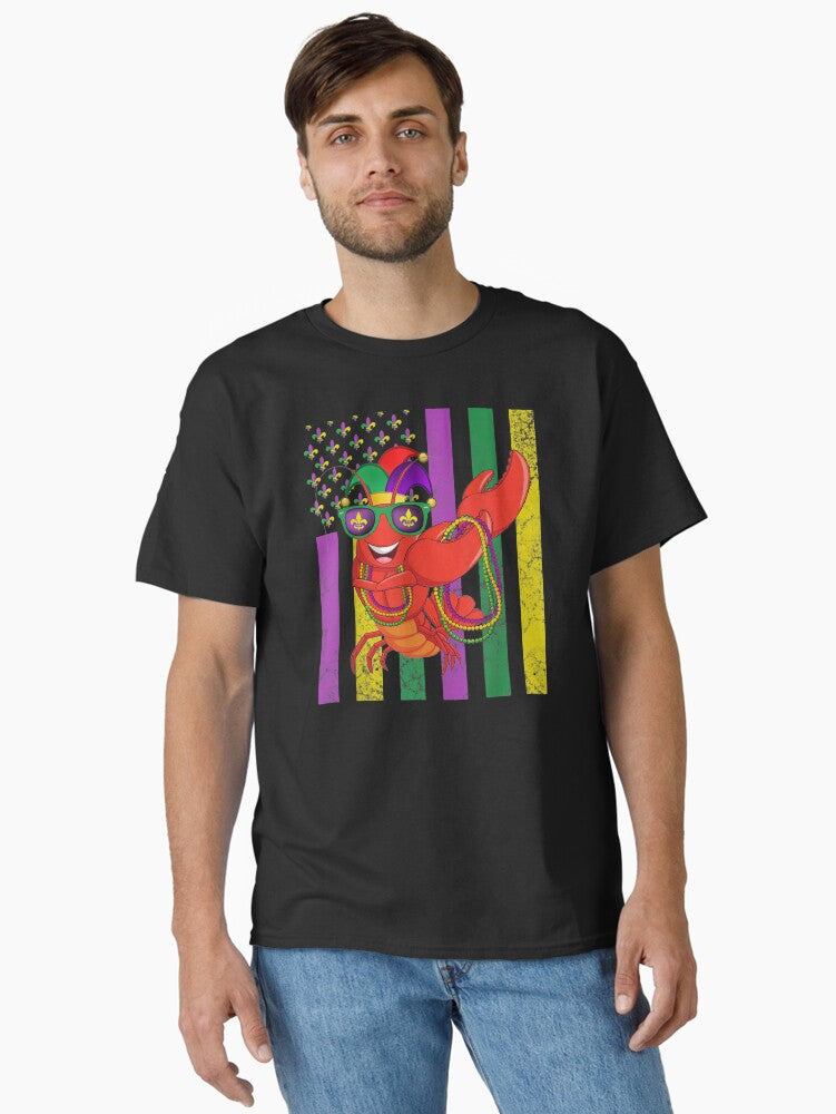 American Flag Mardi Gras Crawfish Dabbing Classic T Shirt T Shirt Limited Vibe