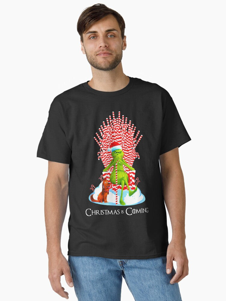 Christmas is coming G rinch Candy Cane Throne Classic T-Shirt | Premium Unisex T-Shirt, Trending Graphic Tee