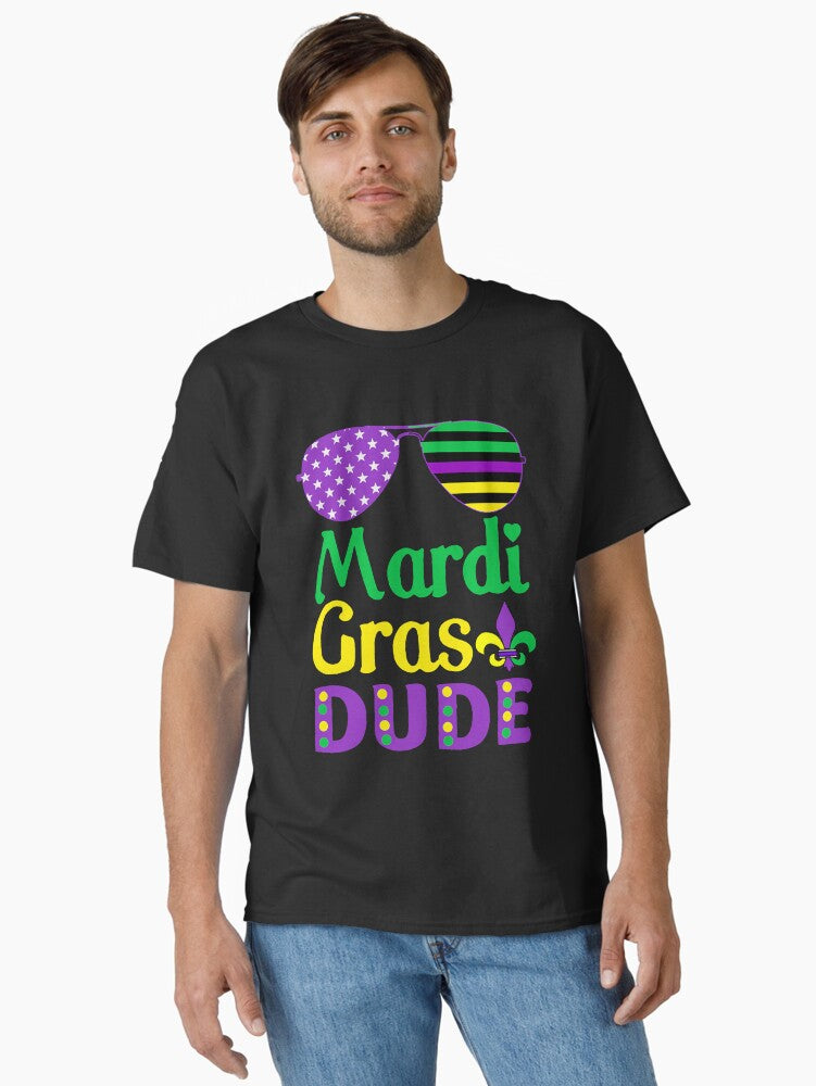 Funny American Flag Sunglasses Mardi Gras Dude Oversized Classic T Shirt T Shirt Premium Print