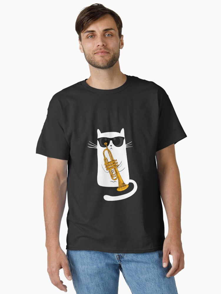 Jazz Cat Live Tonight - Cool Smooth Trumpet Playing Design T-Shirt Classic T-Shirt | Graphic T-Shirt for Unisex
