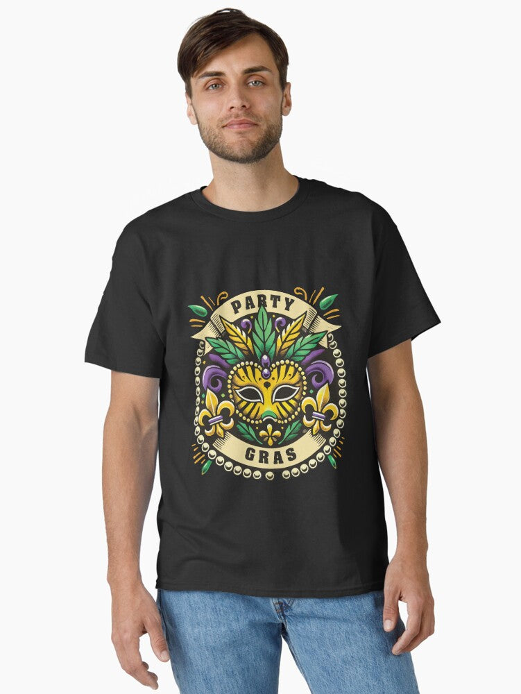 Party Gras Mardi Gras Mask Celebration Classic T Shirt T Shirt Everyday Wear
