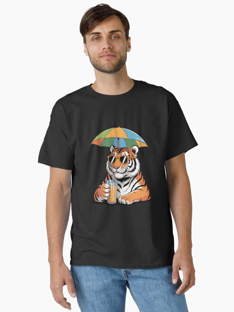 Cool Tiger with Juice Funny Chilled Tiger Drinking Orange Juice Kawaii Summer Cartoon Art Classic T-Shirt | Graphic T-Shirt for Unisex