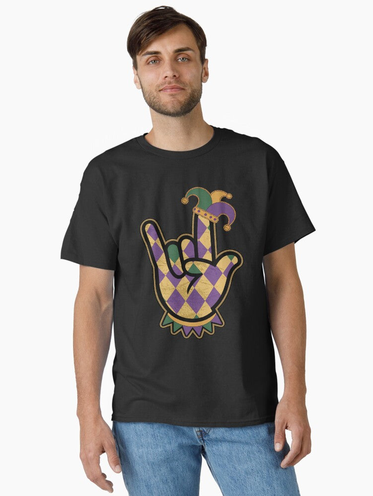 Mardi Gras Rock Hand Sign Outfit Rocker Men Boys Kids Classic T Shirt T Shirt Minimal Style