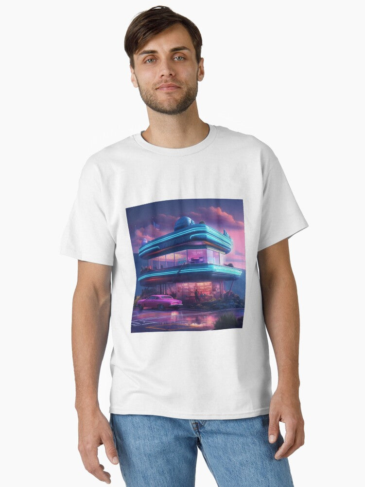 Futuristic Diner with neon lights Classic T-Shirt | Graphic T-Shirt for Unisex