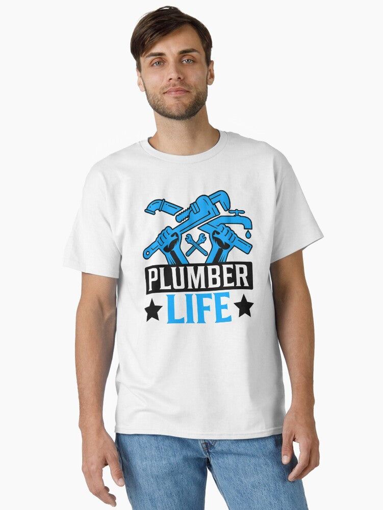 Bold Blue Plumber Life Wrench Silhouette Design