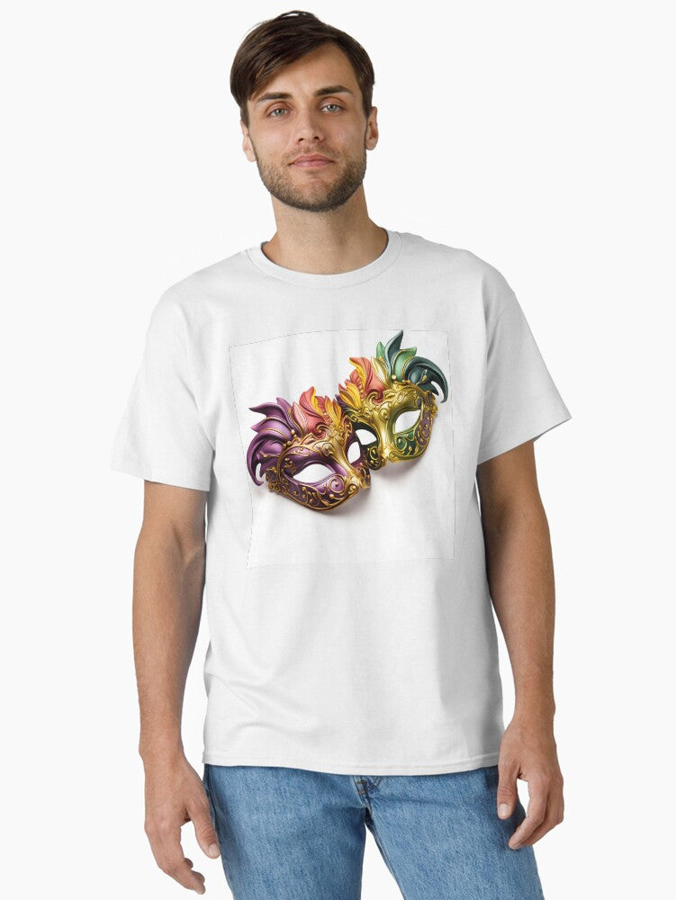 Mardi Gras Masks Digital Print Classic T Shirt T Shirt Everyday Wear