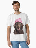 Cozy Field Spaniel Dog Wearing Pink Winter Hat Trendy Animal Fashion Artwork T-Shirt