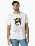 Mardi Gras Lovers Tee Womens Casual Messy Bun For Mom Classic T Shirt T Shirt Everyday Wear