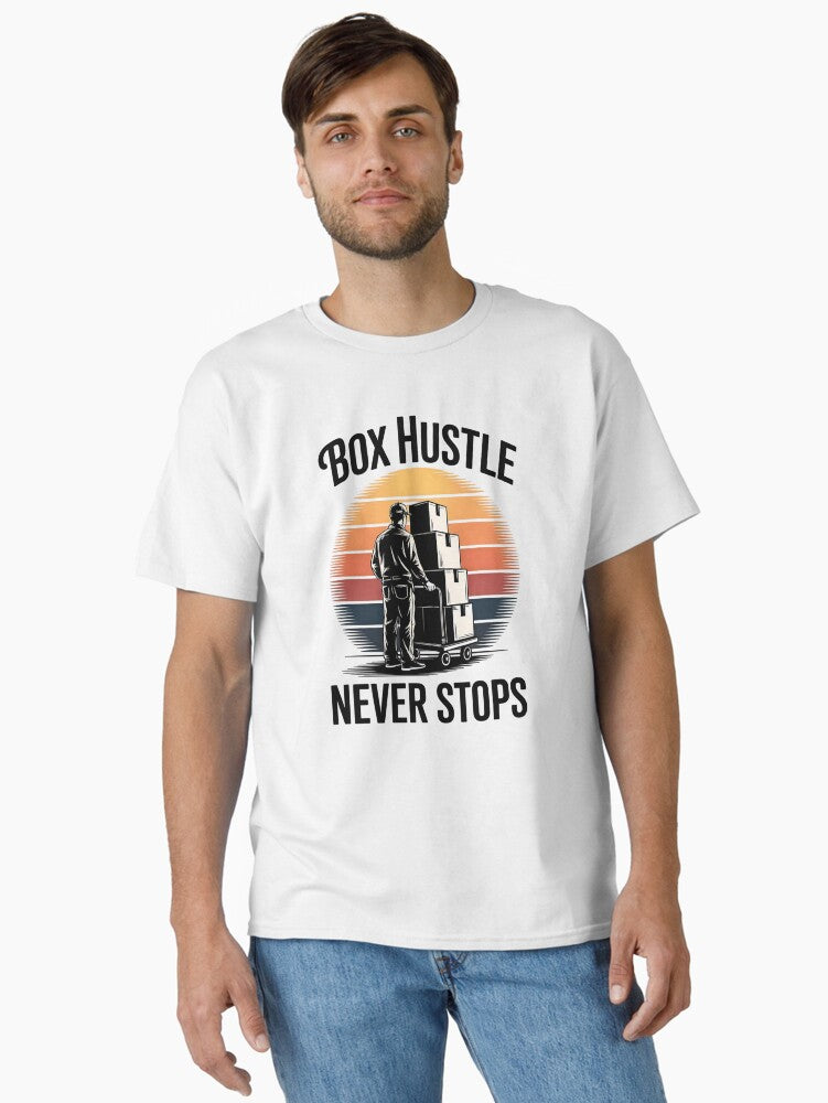 Warehouse Worker Moving Boxes Retro Sunset Labor