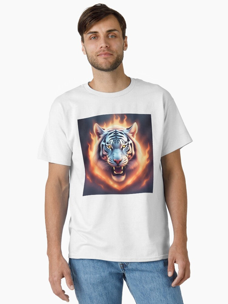 White Tiger Face with Flames Classic T-Shirt | Graphic T-Shirt for Unisex