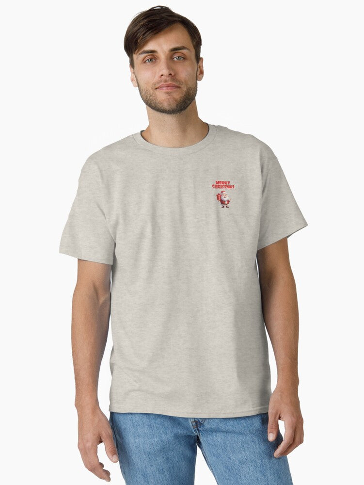 Santa present Merry Christmas small logo Classic T-Shirt | Premium Unisex T-Shirt, Trending Graphic Tee