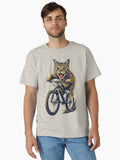 Cat Riding a Bicycle Men's T-Shirt Fun Kitten Wheelie Graphic Eco-Friendly Fashion Classic T-Shirt | Graphic T-Shirt for Unisex