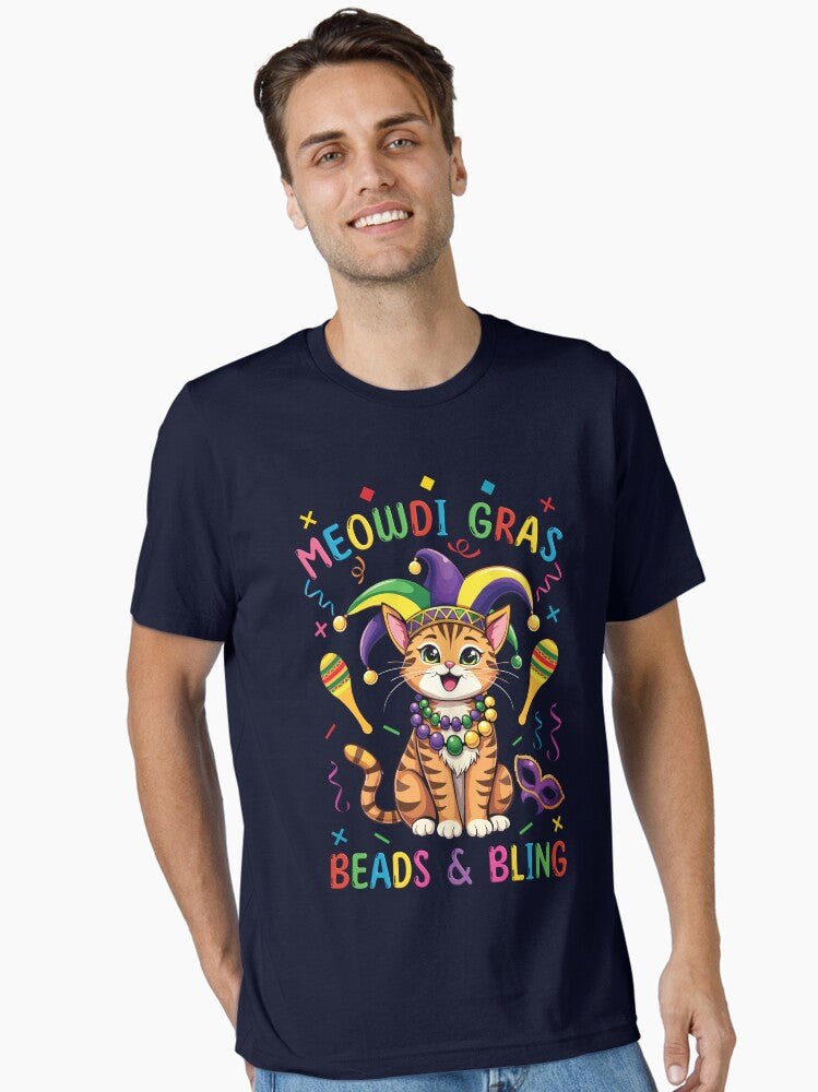 Meowdy Gras Beads Bling Mardi Gras 2025 Funny Cat Essential T Shirt T Shirt Limited Vibe