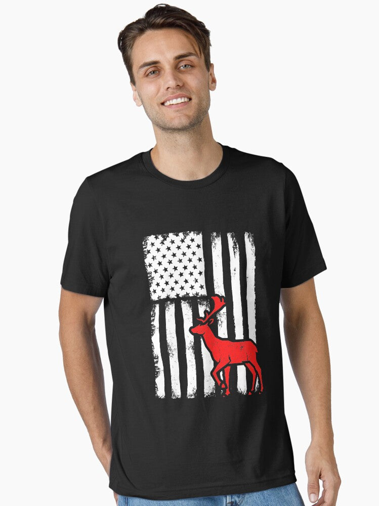 Deer Hunting Gift Funny American Flag USA Hunter White Tail Buck Hunt T-Shirt